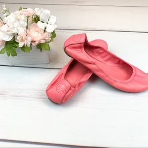 Tory Burch Peach Leather Ballet Flats